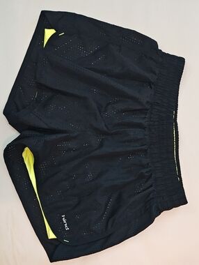 Women's Athletic Running Shorts - Black with Neon Yellow Trim